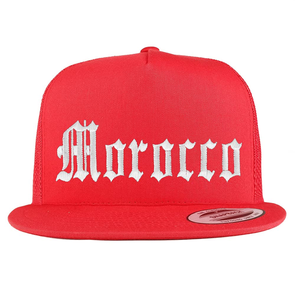 Trendy Apparel Shop Morocco Old English 5 Panel Flatbill Trucker Mesh Cap