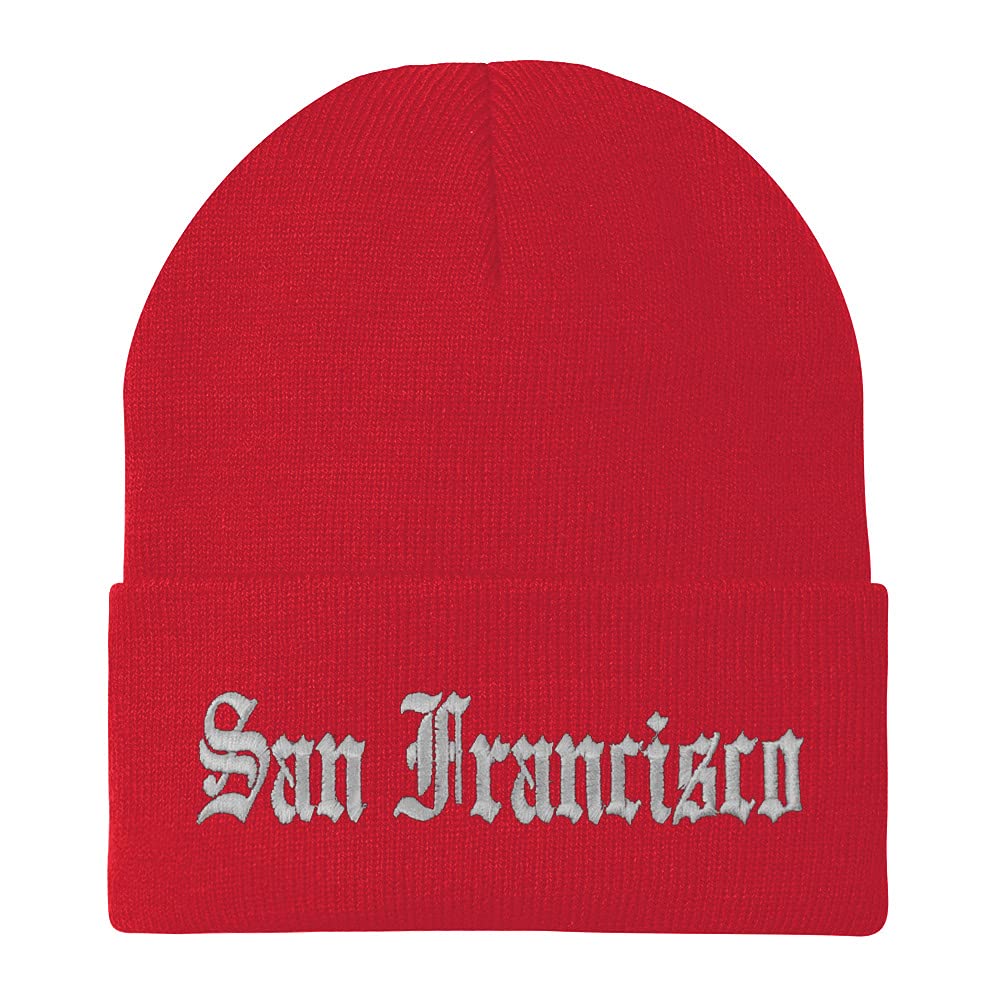 Trendy Apparel Shop San Francisco Old English Embroidered Long Cuff Beanie