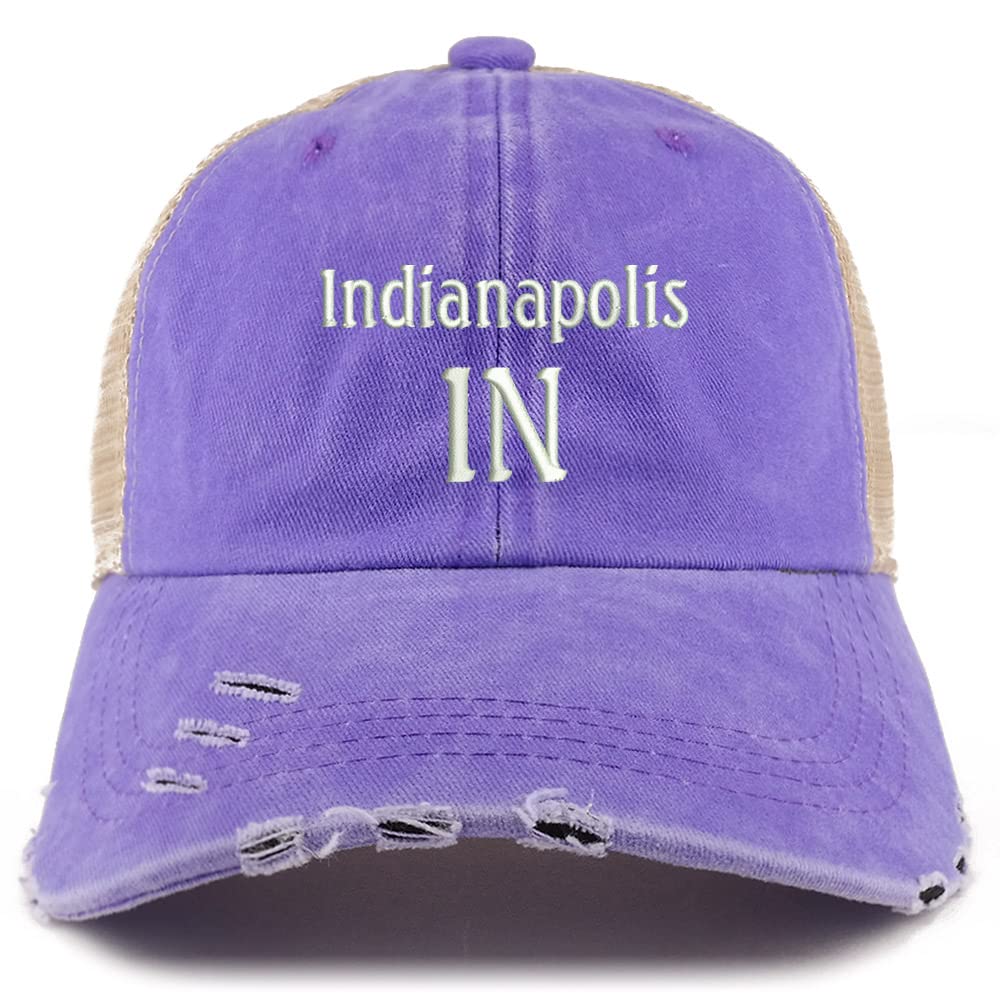 Trendy Apparel Shop Indianapolis in Embroidered Frayed Bill Trucker Mesh Back Cap