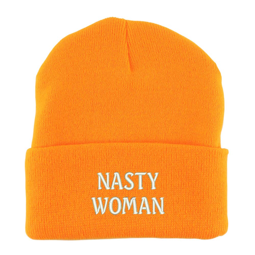 Trendy Apparel Shop Nasty Woman Embroidered Made in USA Cuff Folded Acylic Knit Winter Beanie Hat