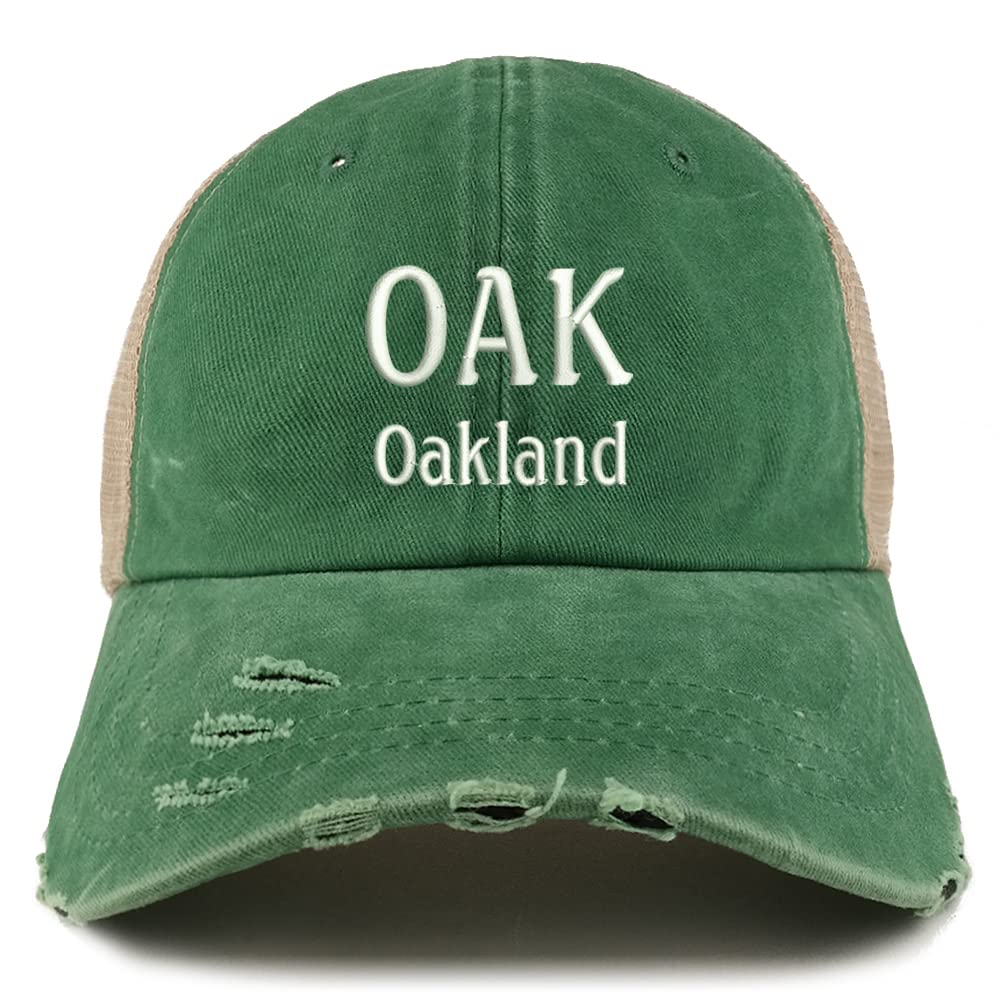 Trendy Apparel Shop Oak Oakland Embroidered Frayed Bill Trucker Mesh Back Cap