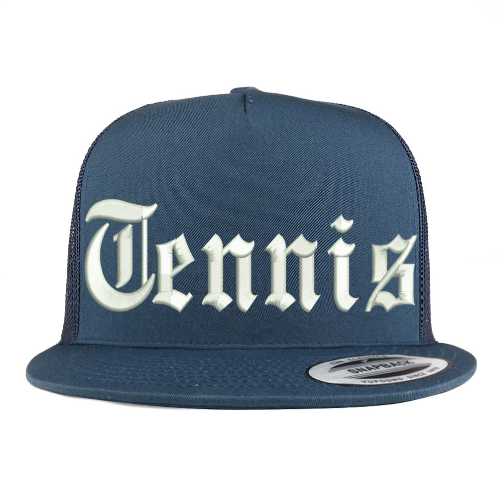 Trendy Apparel Shop Old English Tennis 5 Panel Flatbill Trucker Cap