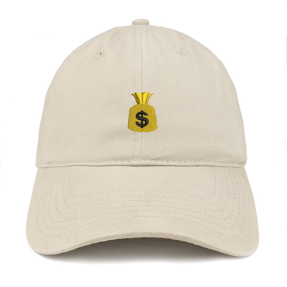 Trendy Apparel Shop Money Bag Emoticon Quality Embroidered Low Profile Brushed Cotton Dad Hat Cap - Stone
