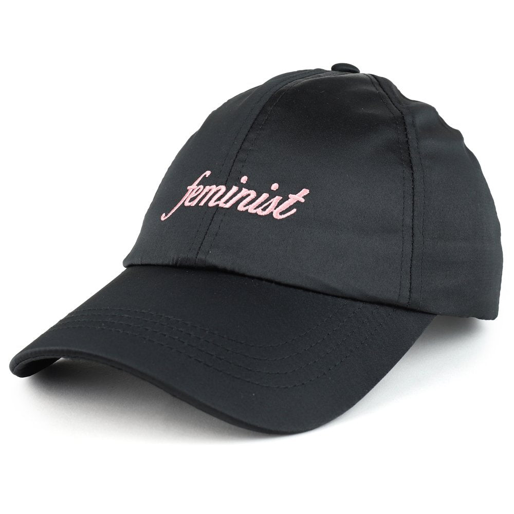 Trendy Apparel Shop Women's Feminist Embroidered Satin Structured Adjustable Baseball Cap
