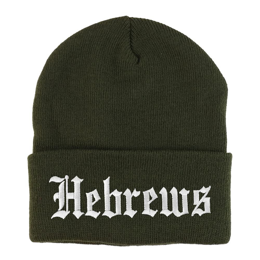 Trendy Apparel Shop Hebrews Old English Embroidered Long Cuff Beanie