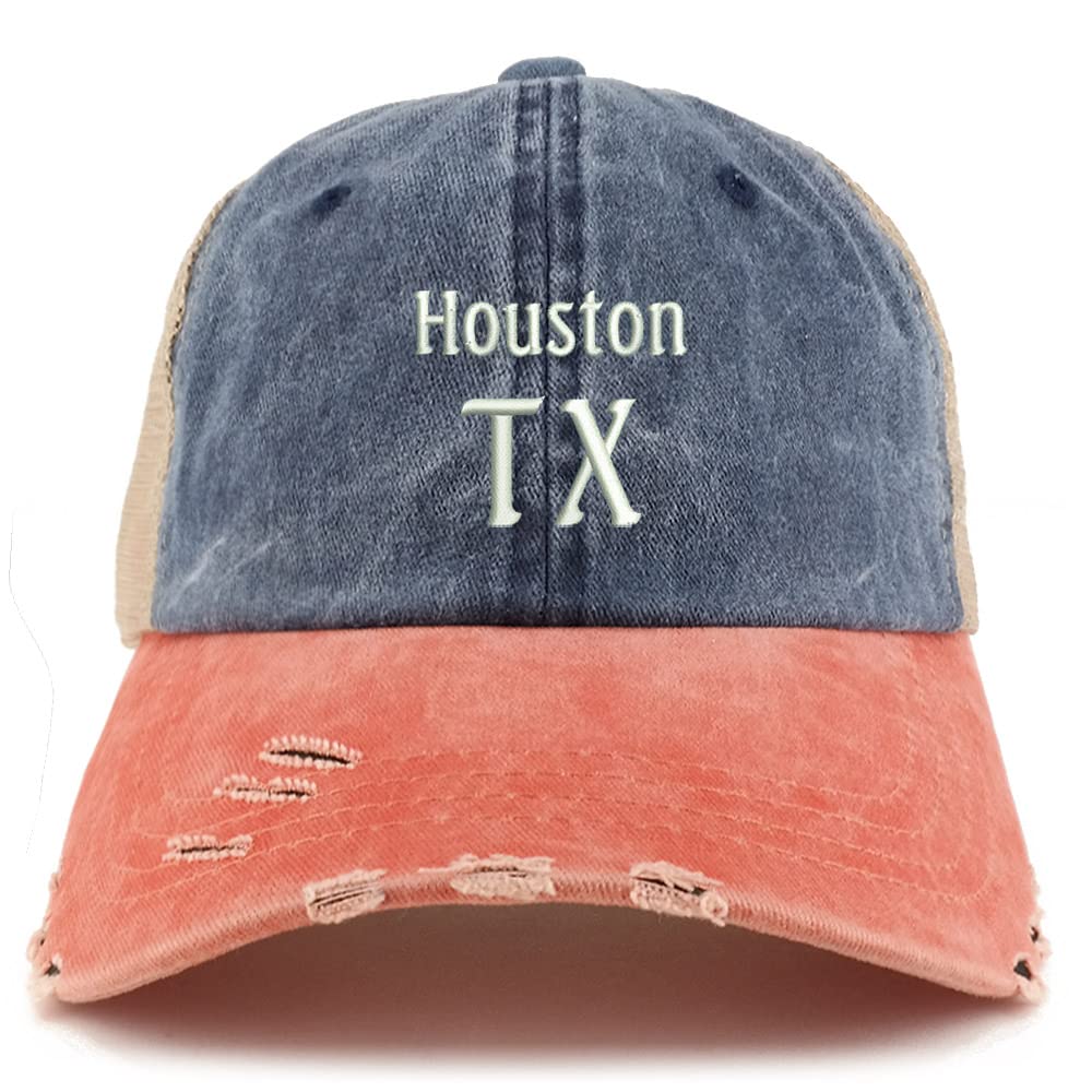 Trendy Apparel Shop Houston TX Embroidered Frayed Bill Trucker Mesh Back Cap