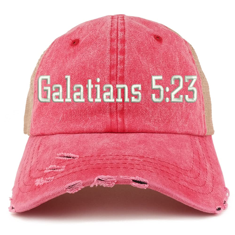 Trendy Apparel Shop Galatians 5:23 Frayed Bill Trucker Mesh Back Cap