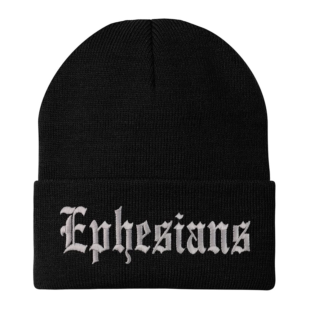 Trendy Apparel Shop Ephesians Old English Embroidered Long Cuff Beanie