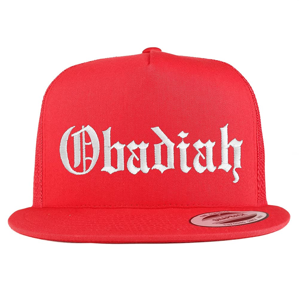 Trendy Apparel Shop Obadiah Old English 5 Panel Flatbill Trucker Cap