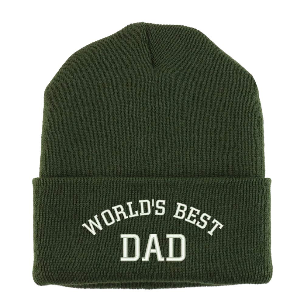 Trendy Apparel Shop World's Best Dad Embroidered Made in USA Cuff Folded Acylic Knit Winter Beanie Hat
