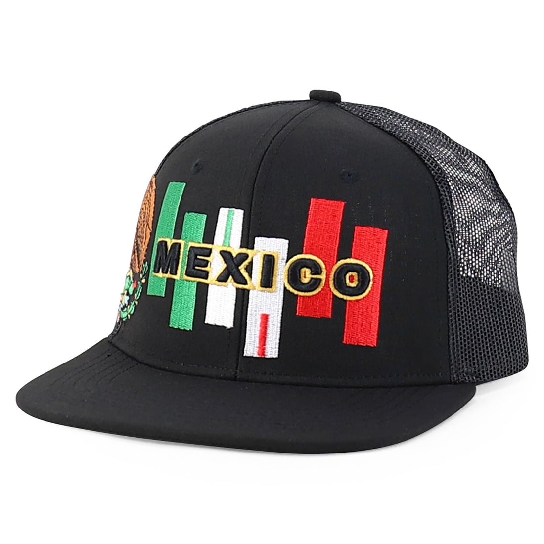 Trendy Apparel Shop 6 Panel Structured 3D Mexico Embroidered Flatbill Snapback Turcker Cap