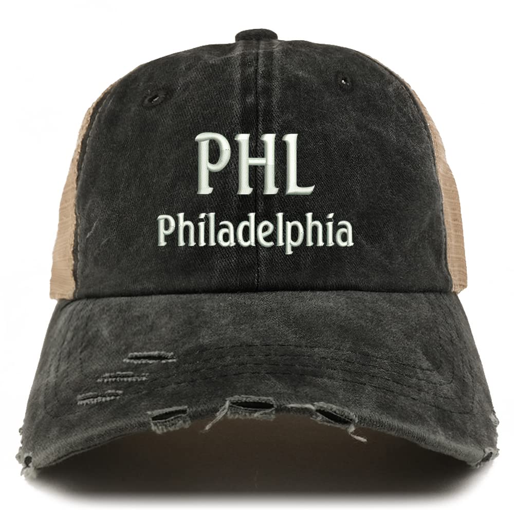 Trendy Apparel Shop PHL Philadelphia Embroidered Frayed Bill Trucker Mesh Back Cap