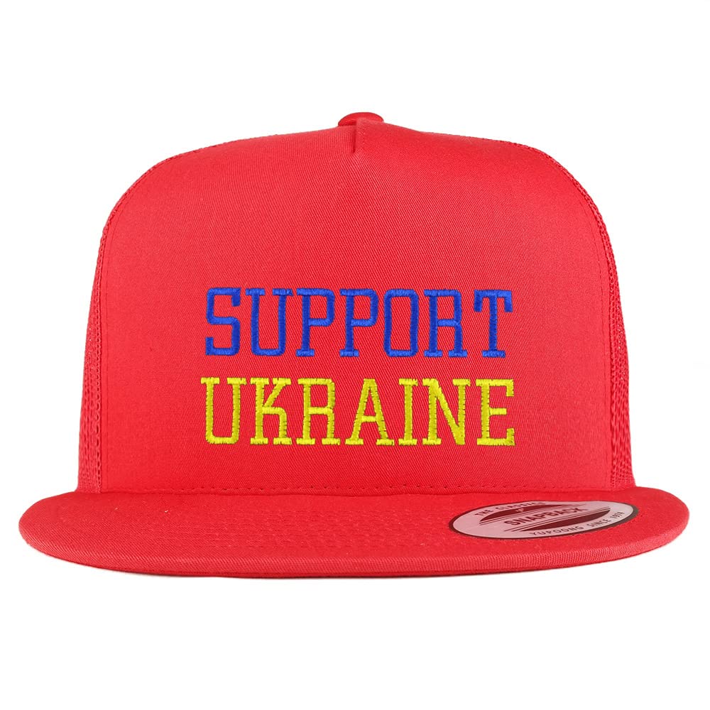 Trendy Apparel Shop Support Ukraine Embroidered 5 Panel Flatbill Trucker Cap