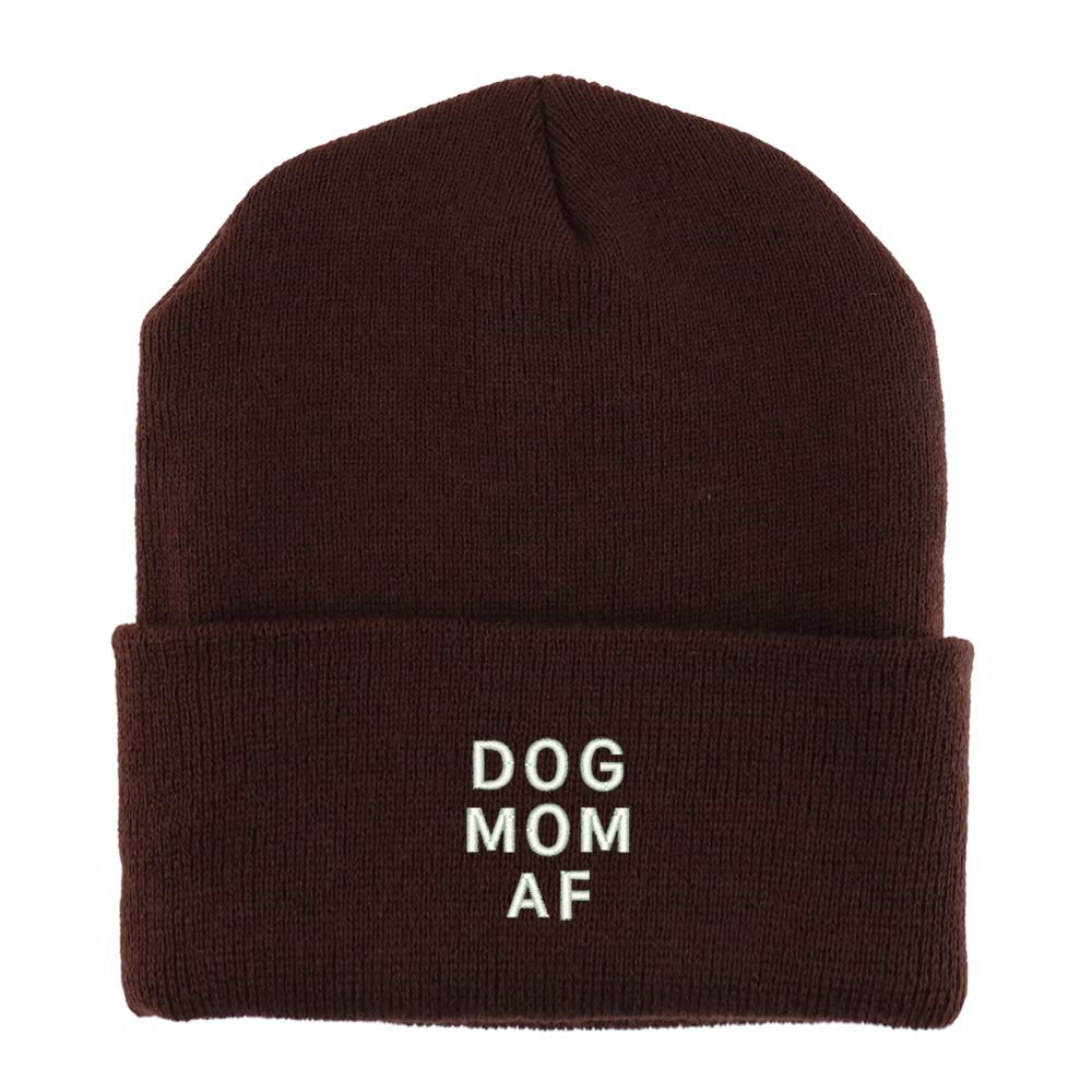 Trendy Apparel Shop Dog Mom Af Embroidered Made in USA Cuff Folded Acylic Knit Winter Beanie Hat