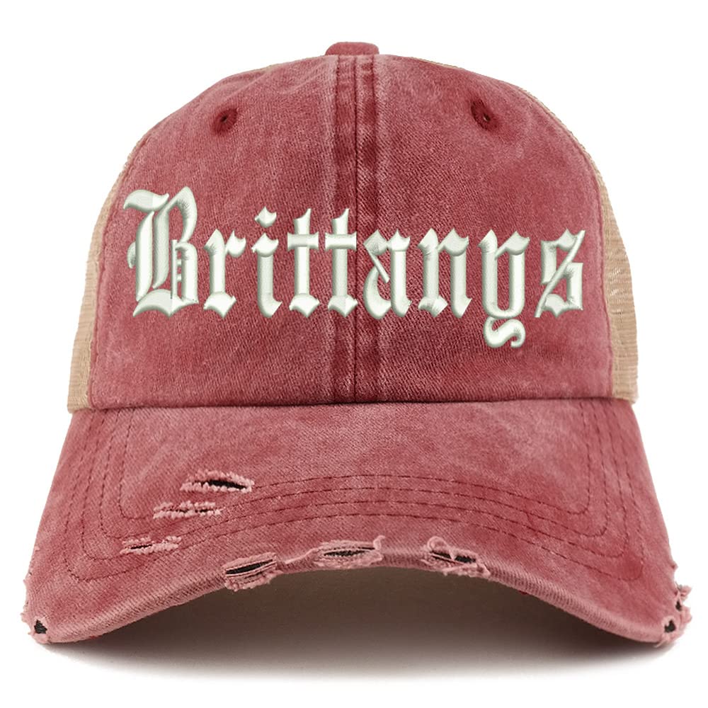 Trendy Apparel Shop Old English Brittanys Frayed Bill Trucker Mesh Back Cap
