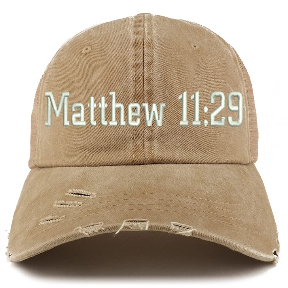 Trendy Apparel Shop Matthew 11:29 Frayed Bill Trucker Mesh Back Cap