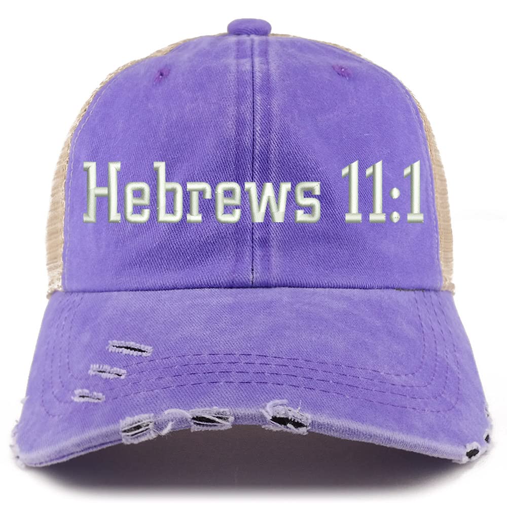 Trendy Apparel Shop Hebrews 11:1 Frayed Bill Trucker Mesh Back Cap