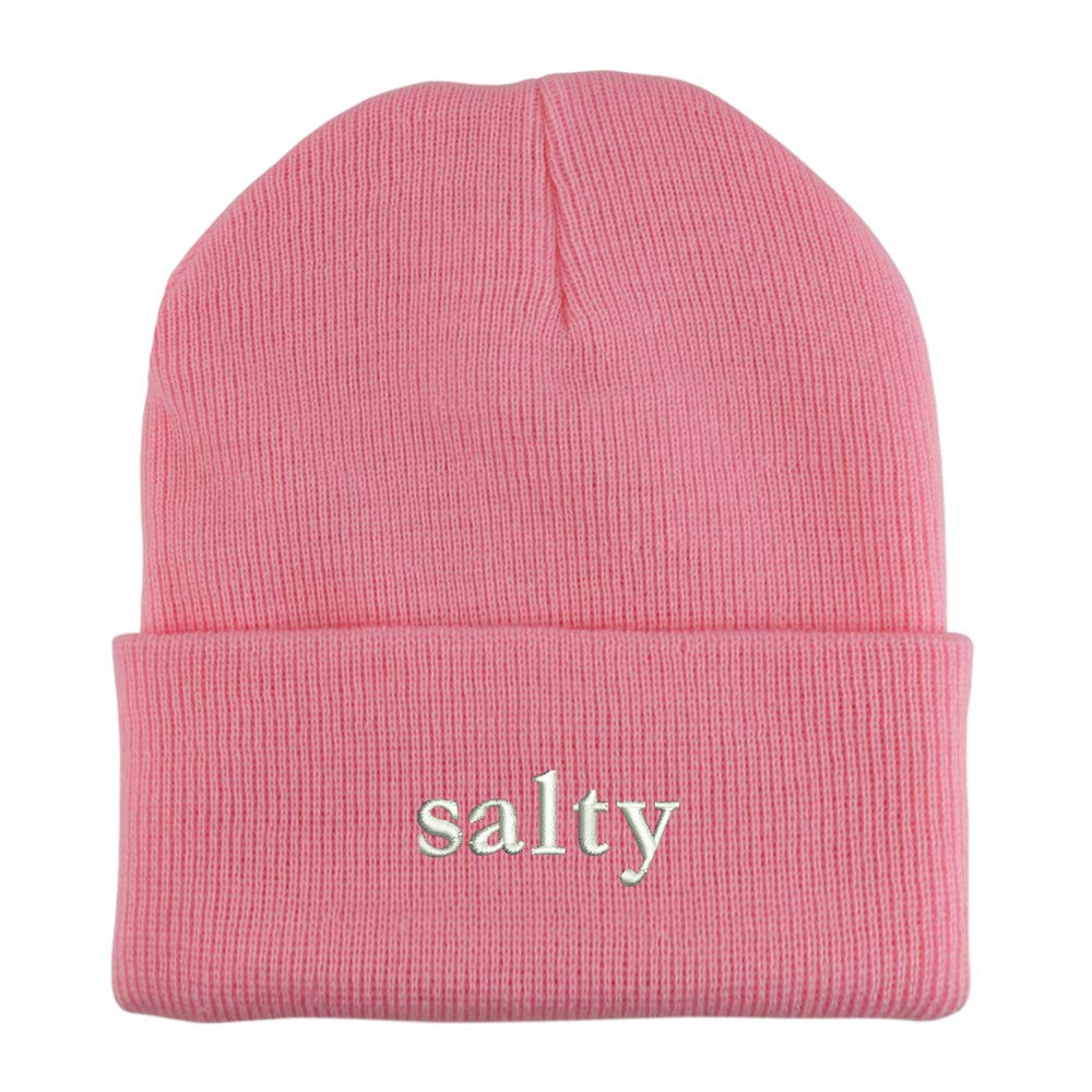 Trendy Apparel Shop Salty Embroidered Made in USA Cuff Folded Acylic Knit Winter Beanie Hat
