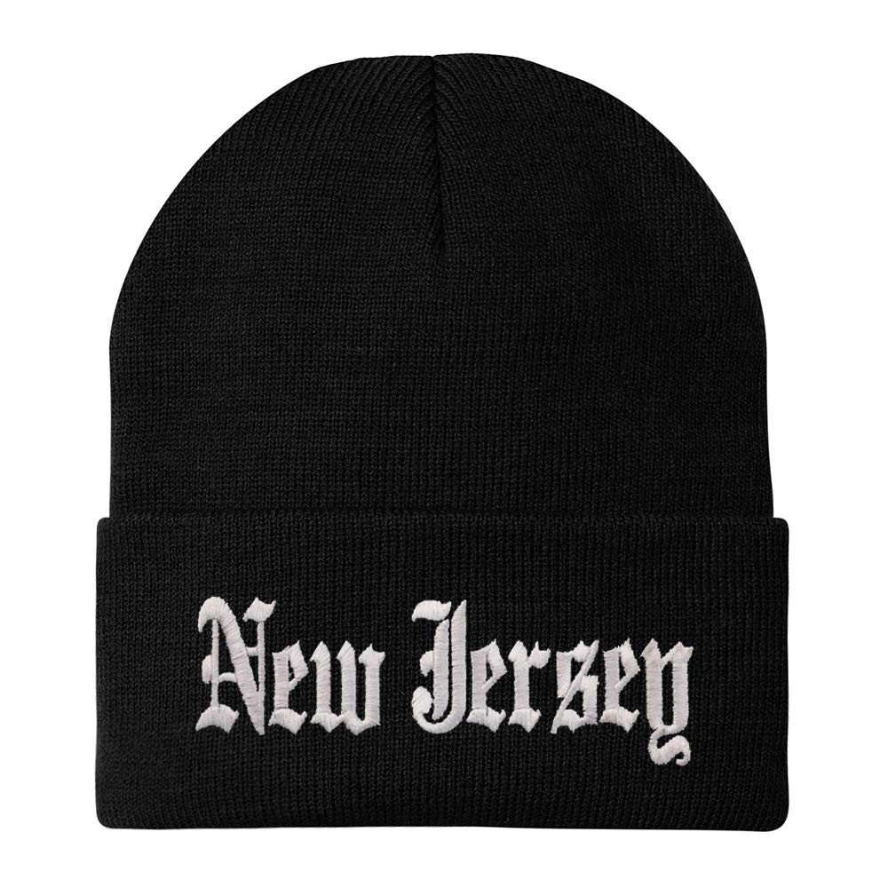 Trendy Apparel Shop New Jersey State Old English Embroidered Long Cuff Beanie
