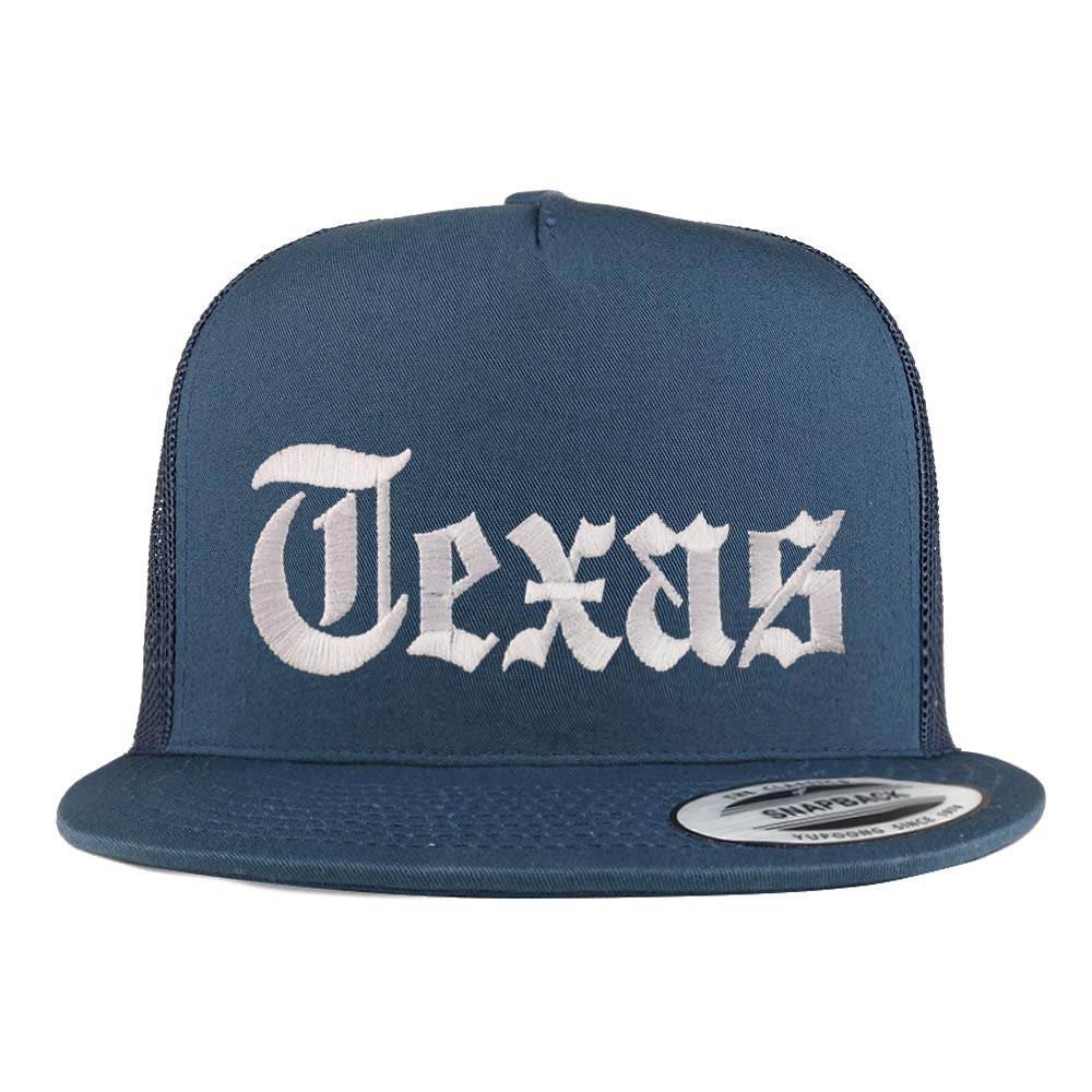Trendy Apparel Shop Texas State Old English 5 Panel Flatbill Trucker Mesh Cap