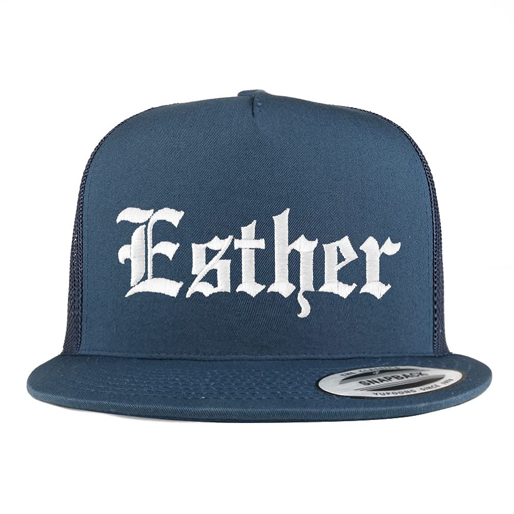 Trendy Apparel Shop Esther Old English 5 Panel Flatbill Trucker Cap