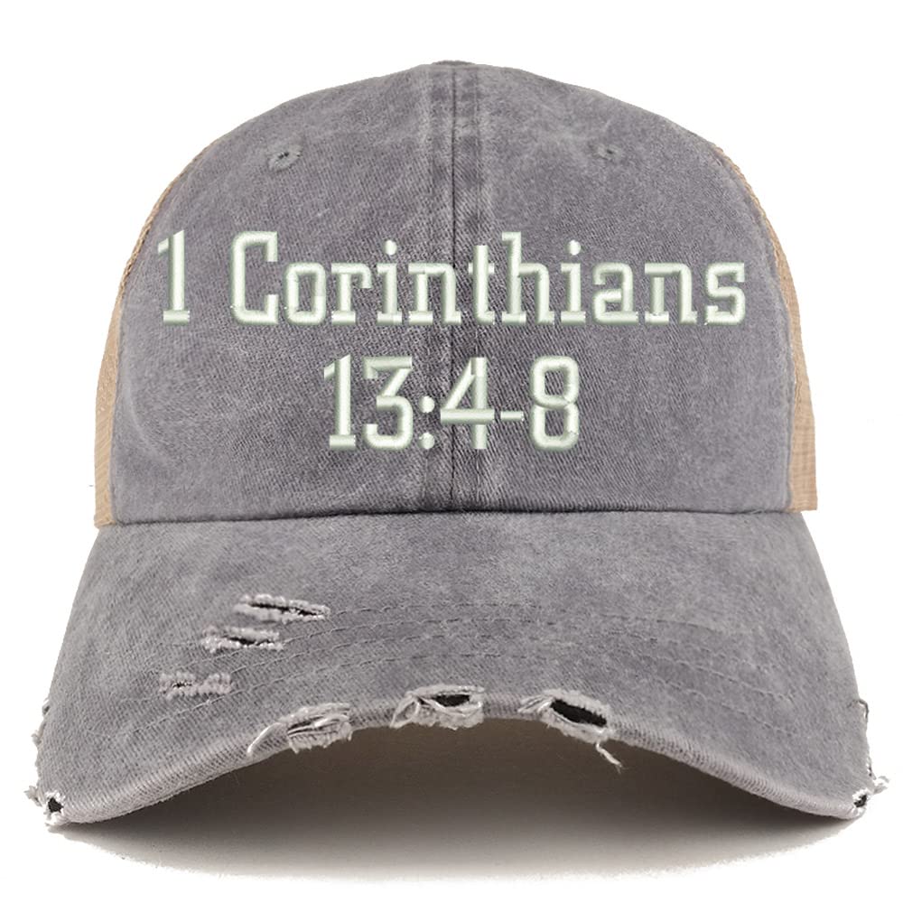 Trendy Apparel Shop 1 Corinthians 13:4-8 Frayed Bill Trucker Mesh Back Cap