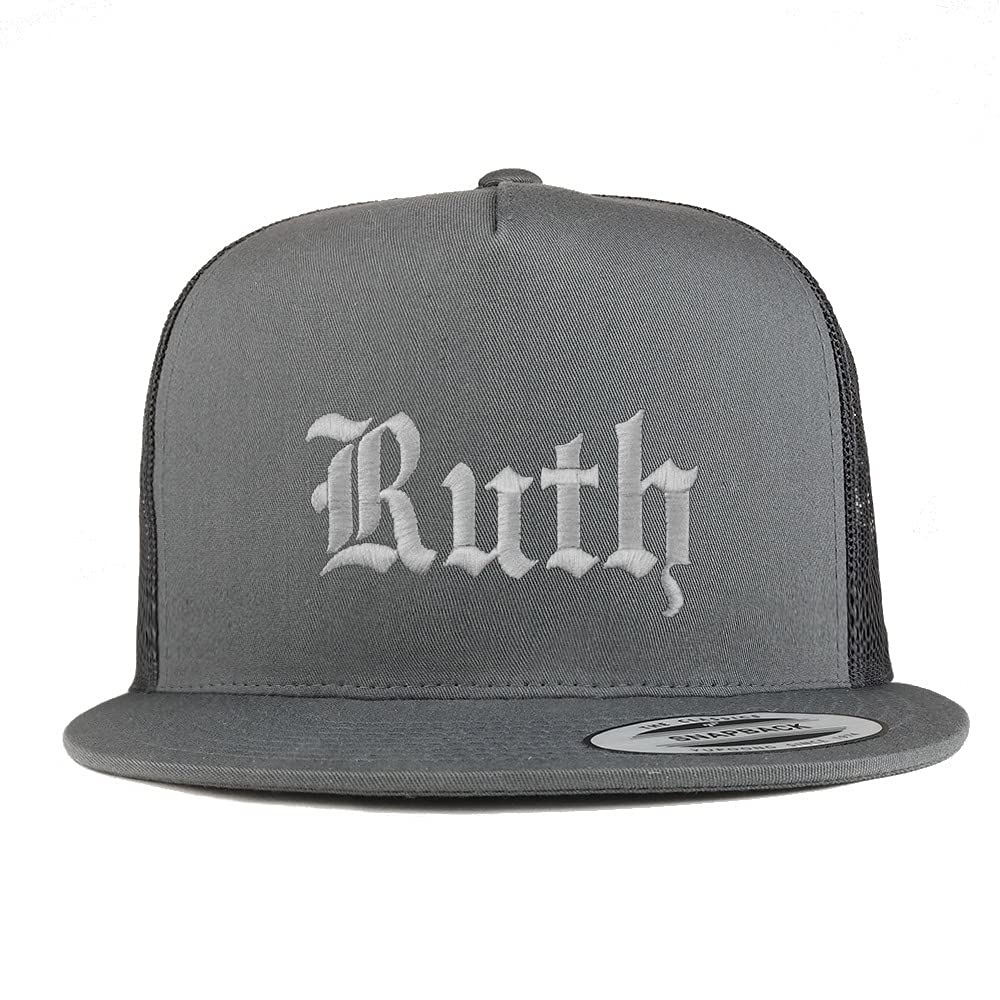 Trendy Apparel Shop Ruth Old English 5 Panel Flatbill Trucker Cap