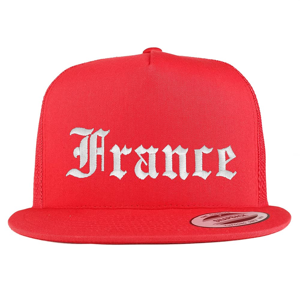 Trendy Apparel Shop France Old English 5 Panel Flatbill Trucker Cap