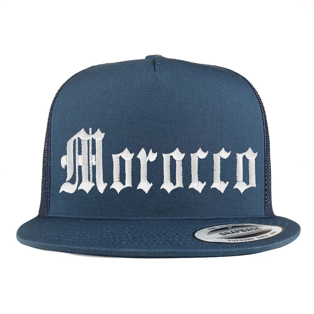 Trendy Apparel Shop Morocco Old English 5 Panel Flatbill Trucker Mesh Cap