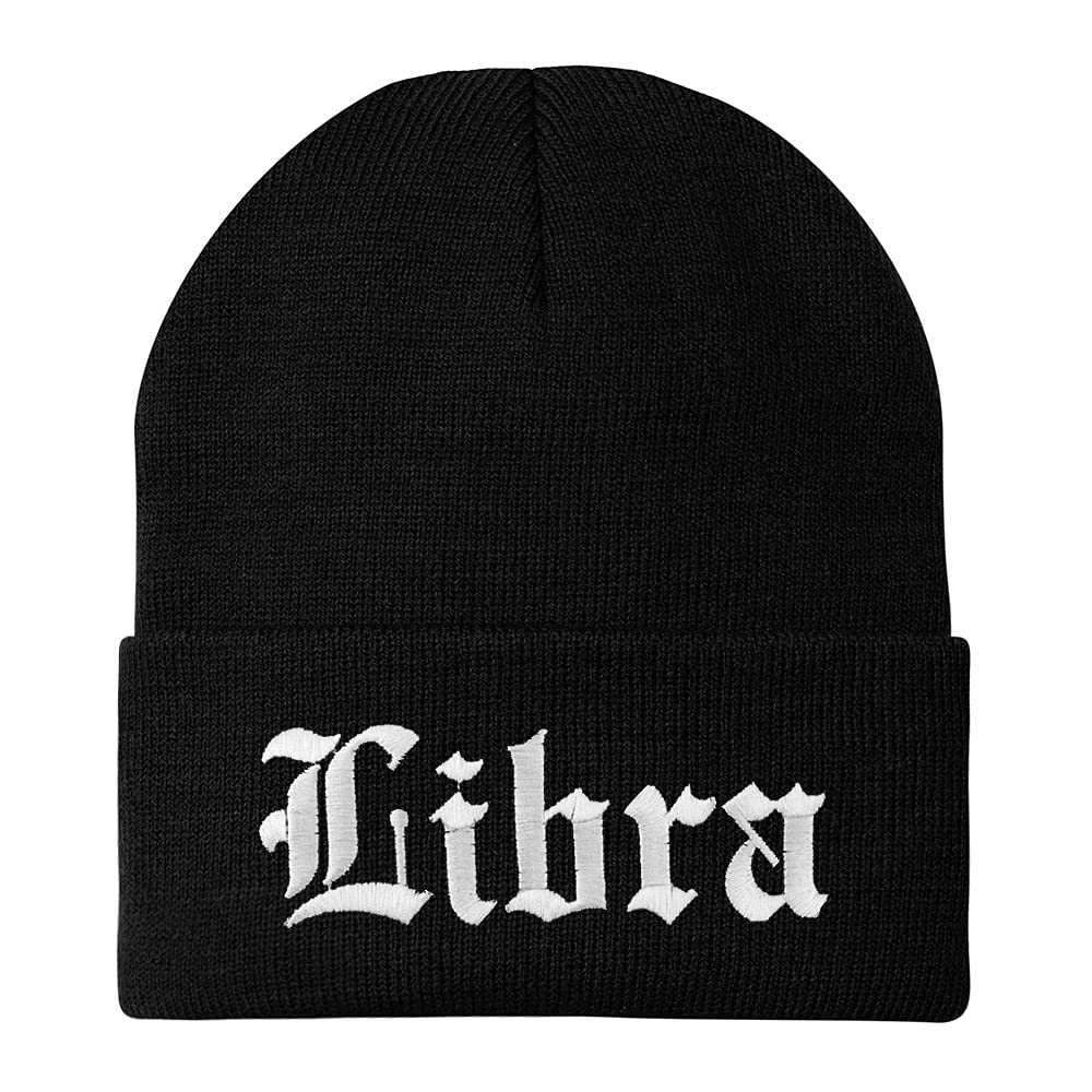 Trendy Apparel Shop Libra Old English Embroidered Long Cuff Beanie