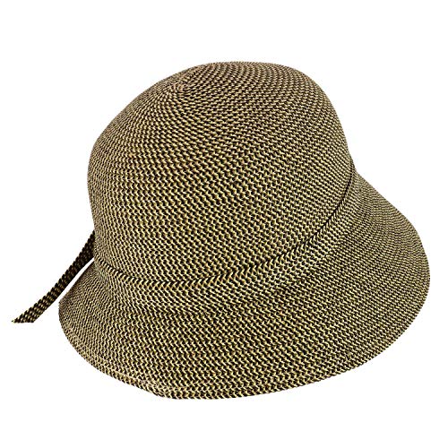 Trendy Apparel Shop Women's UPF 50+ Paper Braid Tweed Slanted Brim Cloche Hat