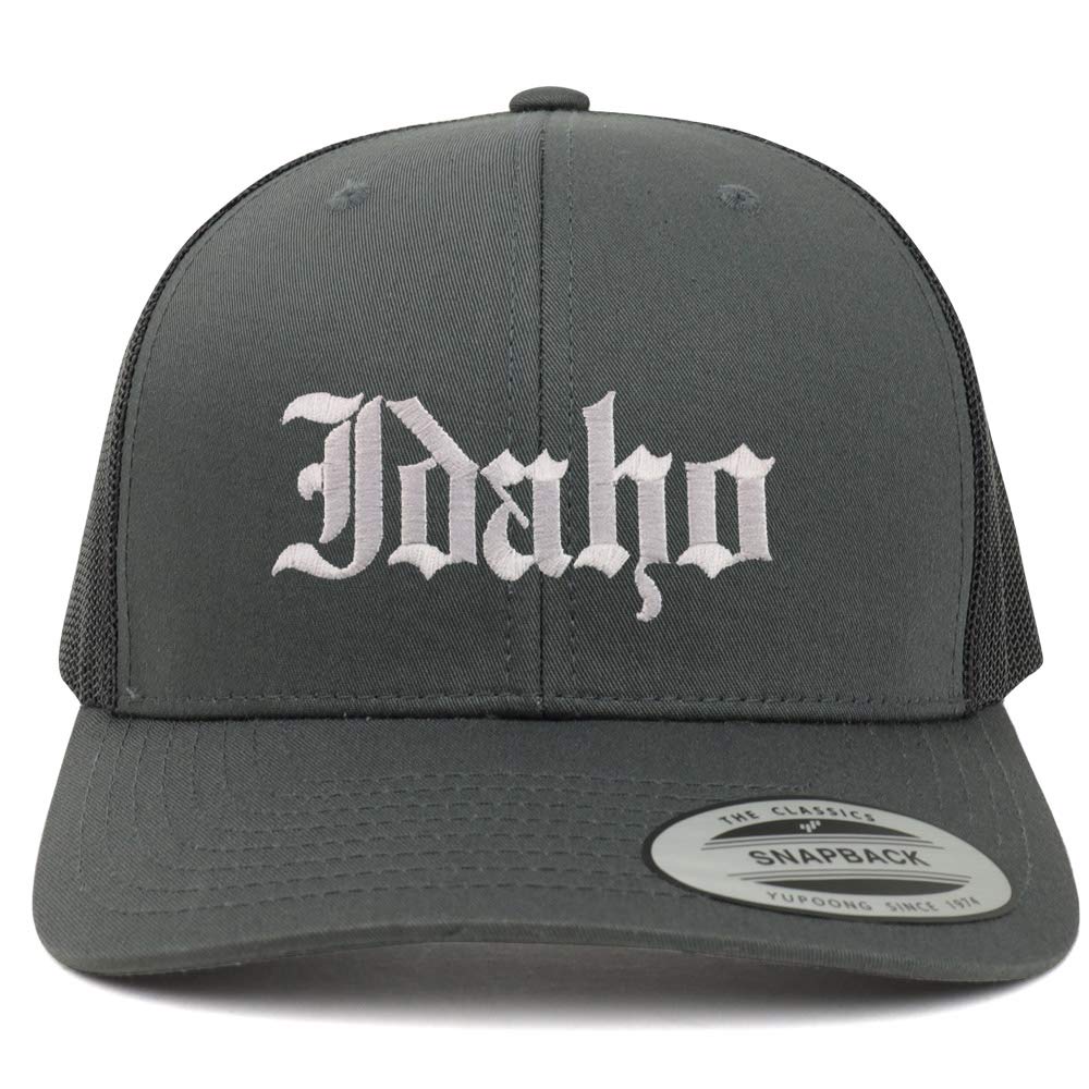 Trendy Apparel Shop Idaho State Old English 6 Panel Trucker Mesh Cap