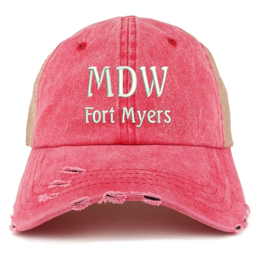 Trendy Apparel Shop MDW Fort Myers Embroidered Frayed Bill Trucker Mesh Back Cap