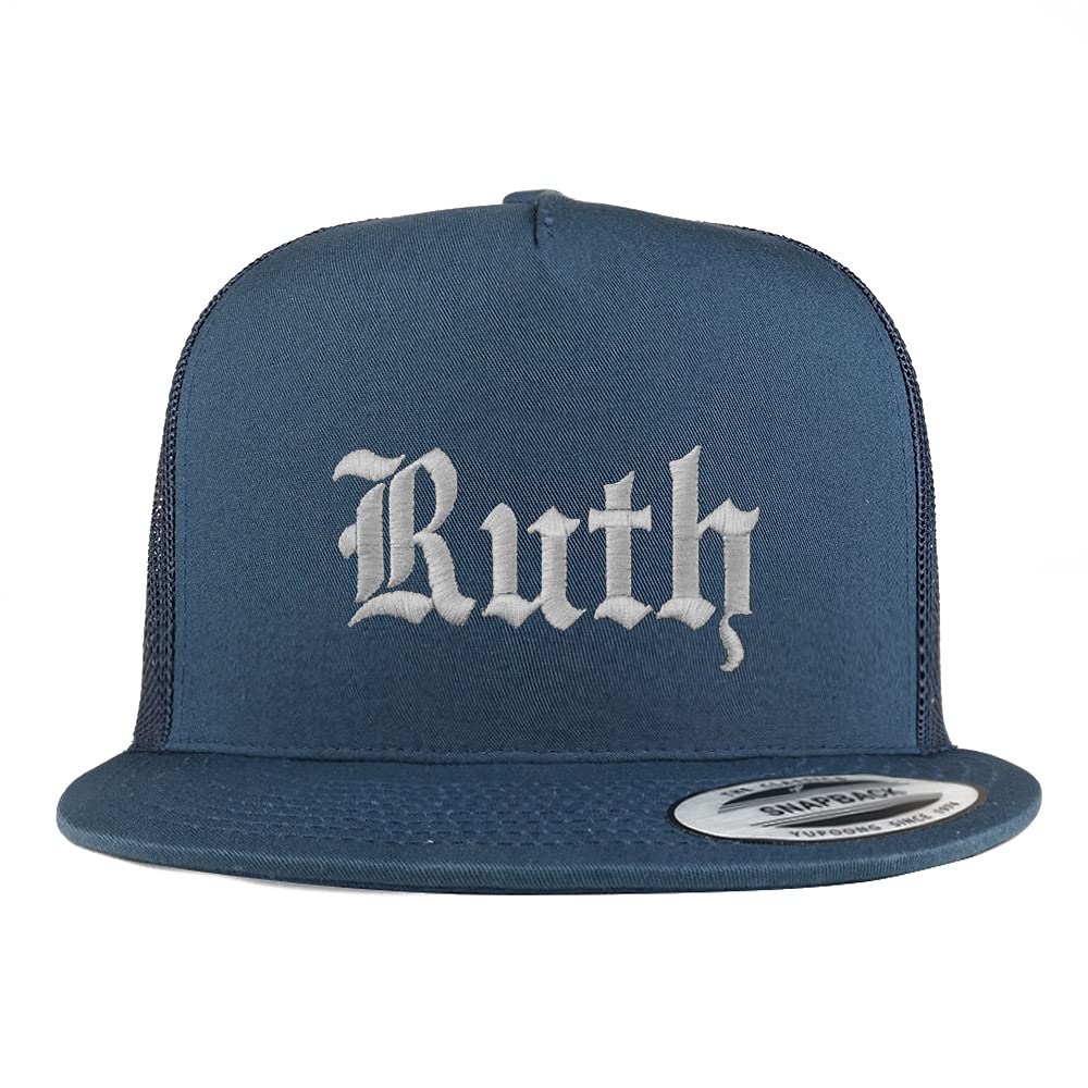 Trendy Apparel Shop Ruth Old English 5 Panel Flatbill Trucker Cap