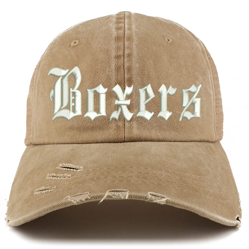 Trendy Apparel Shop Old English Boxers Frayed Bill Trucker Mesh Back Cap