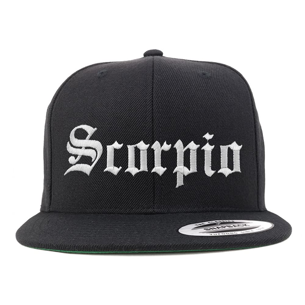 Trendy Apparel Shop Scorpio Old English Embroidered Flatbill Snapback