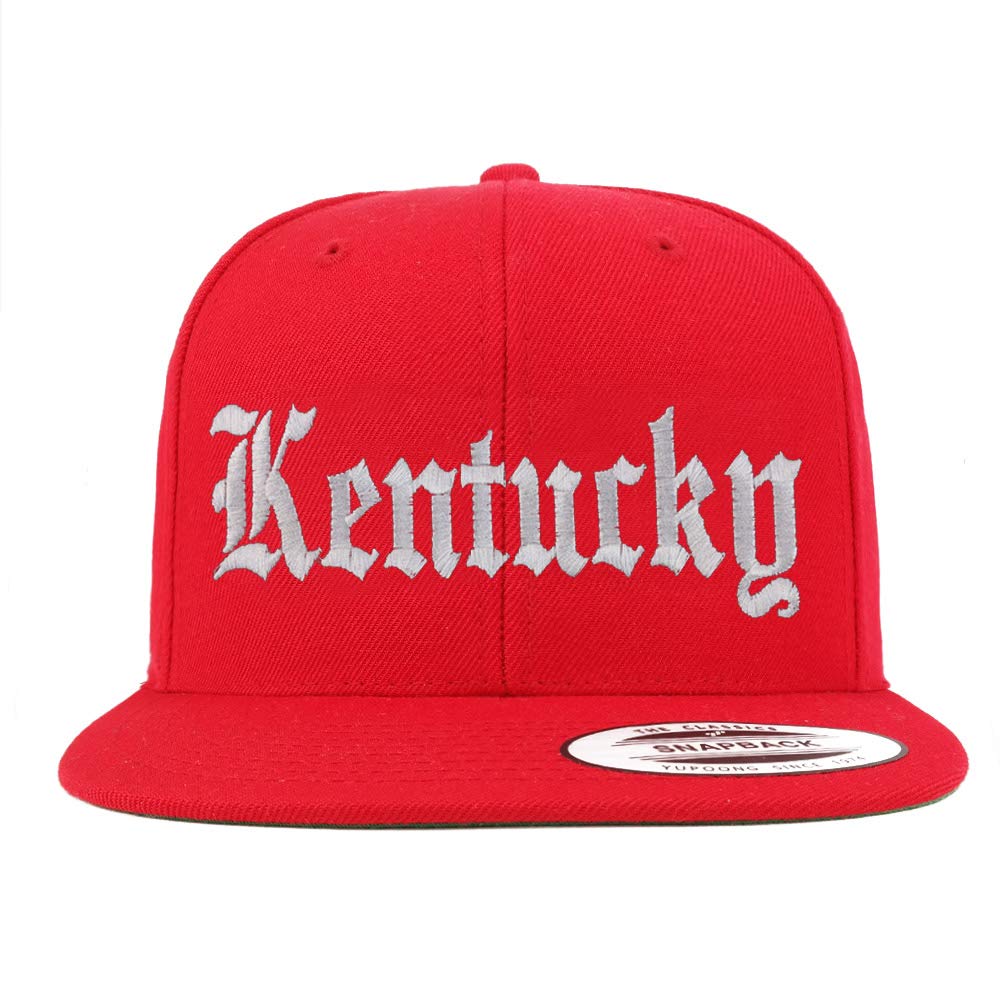 Trendy Apparel Shop Kenturky State Old English Embroidered Flatbill Snapback