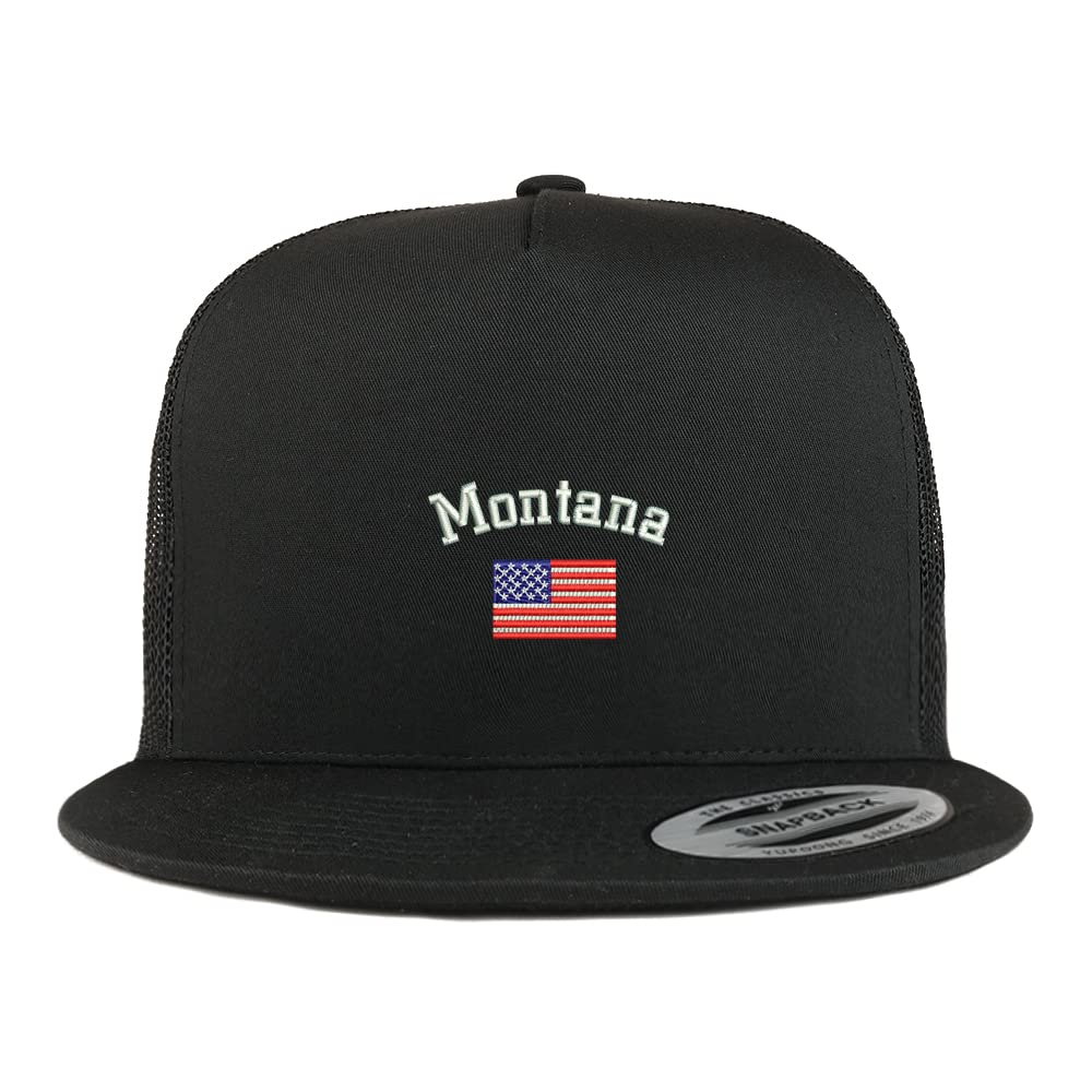 Trendy Apparel Shop Montana USA Flag 5 Panel Flatbill Trucker Cap
