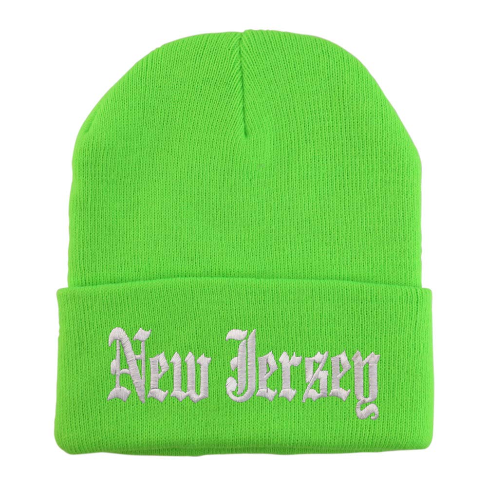 Trendy Apparel Shop New Jersey State Old English Embroidered Long Cuff Beanie