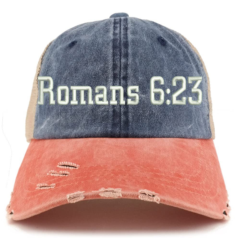 Trendy Apparel Shop Romans 6:23 Frayed Bill Trucker Mesh Back Cap