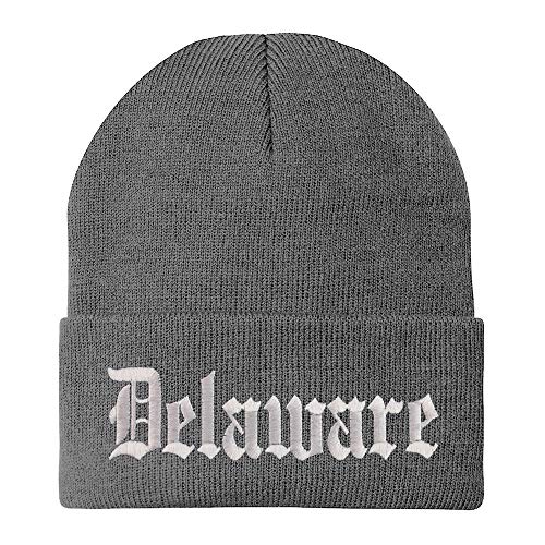 Trendy Apparel Shop Delaware State Old English Embroidered Long Cuff Beanie