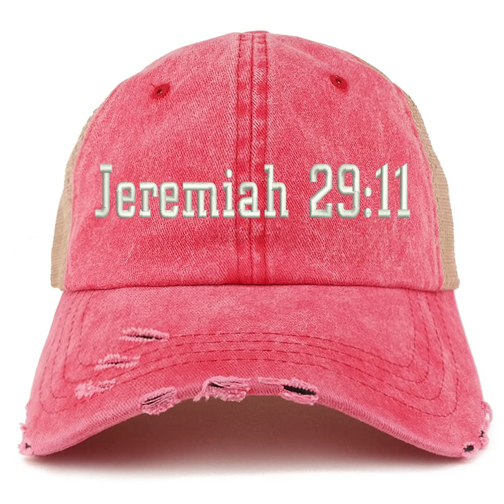Trendy Apparel Shop Jeremiah 29:11 Frayed Bill Trucker Mesh Back Cap