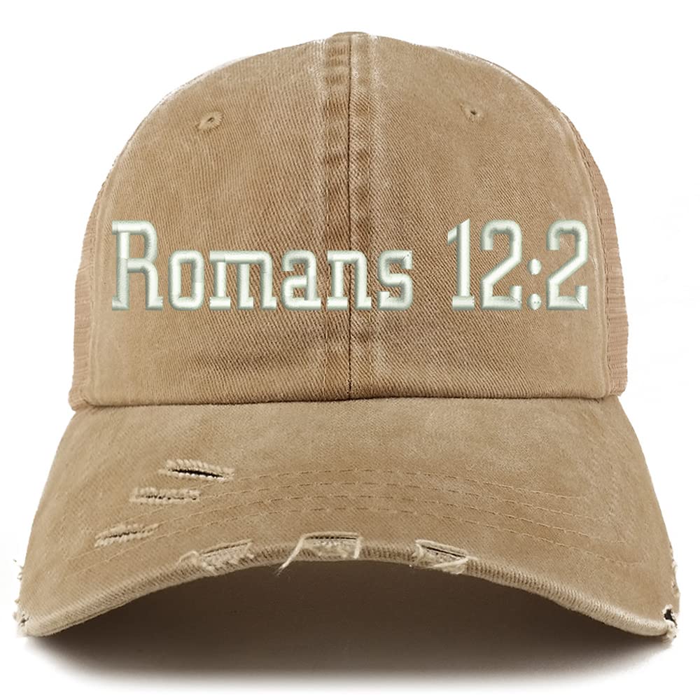 Trendy Apparel Shop Romans 12:2 Frayed Bill Trucker Mesh Back Cap