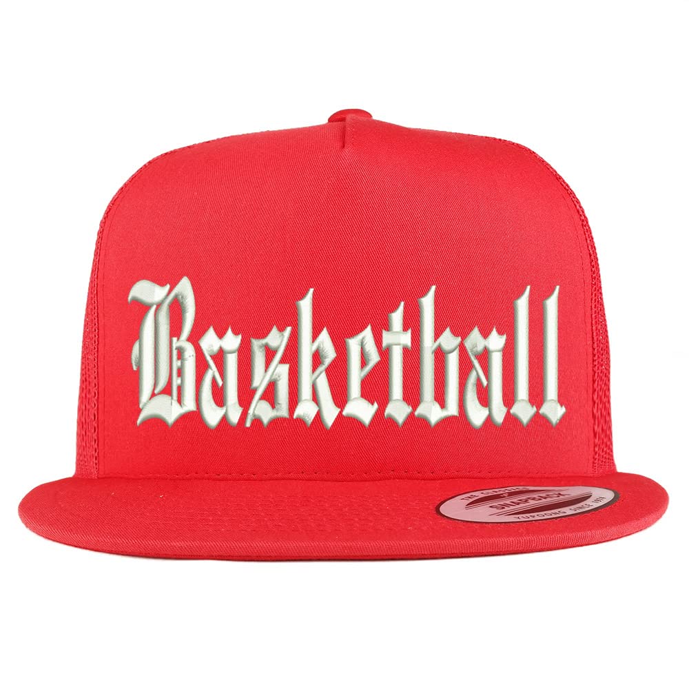 Trendy Apparel Shop Old English Basketball 5 Panel Flatbill Trucker Cap