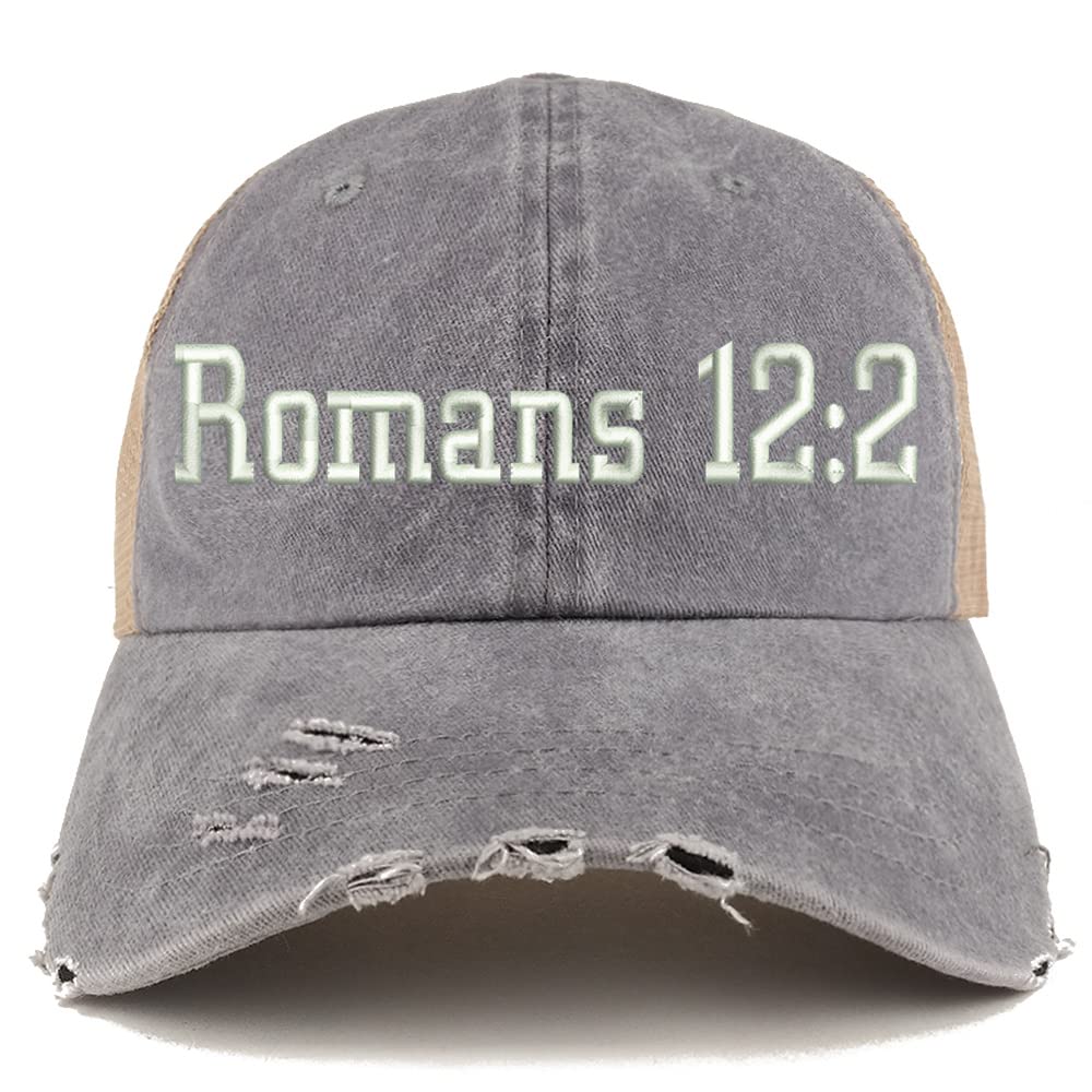 Trendy Apparel Shop Romans 12:2 Frayed Bill Trucker Mesh Back Cap