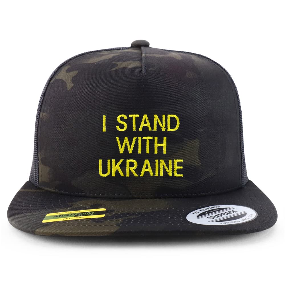 Trendy Apparel Shop I Stand with Ukraine Embroidered 5 Panel Flatbill Trucker Cap
