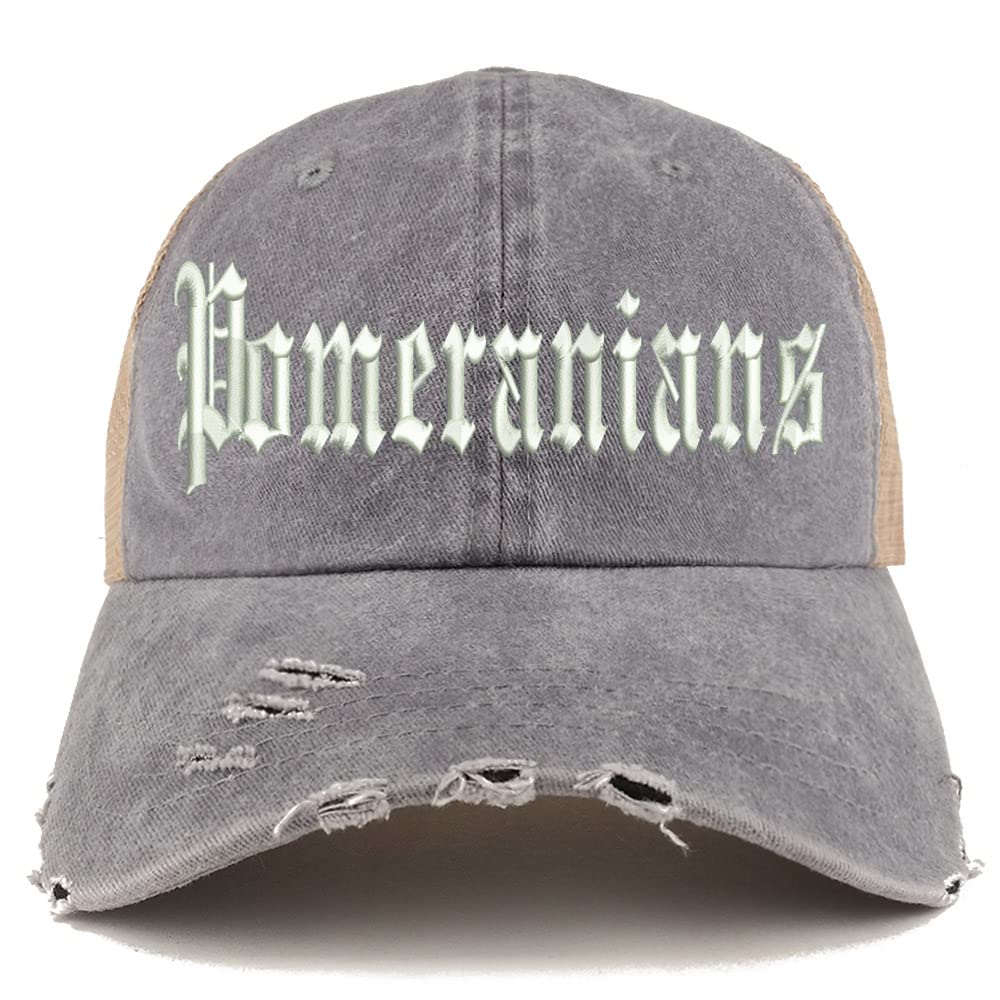 Trendy Apparel Shop Old English Pomeranians Frayed Bill Trucker Mesh Back Cap