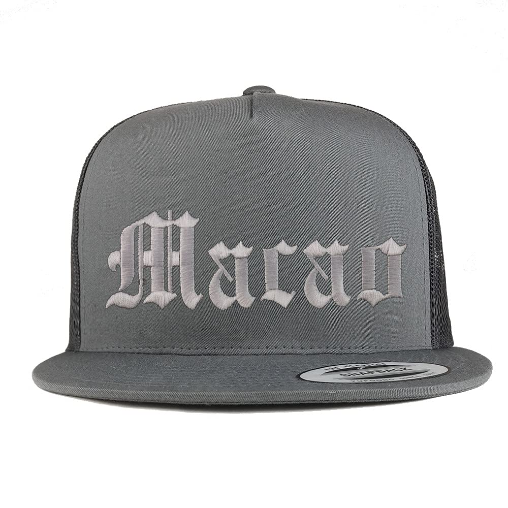 Trendy Apparel Shop Macao Old English 5 Panel Flatbill Trucker Cap