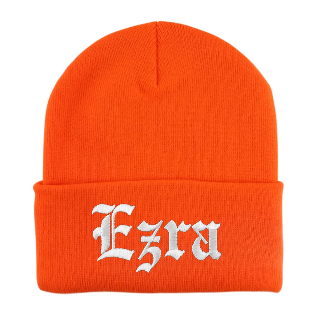 Trendy Apparel Shop Ezra Old English Embroidered Long Cuff Beanie