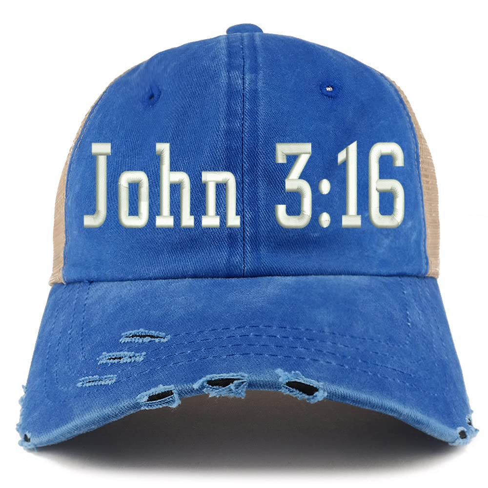 Trendy Apparel Shop John 3:16 Frayed Bill Trucker Mesh Back Cap